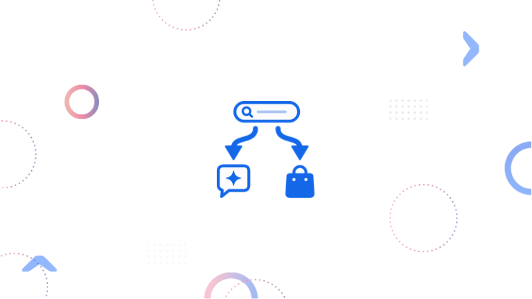 Search path splitting: the research click goes to an AI answer, the buy click goes straight to a product